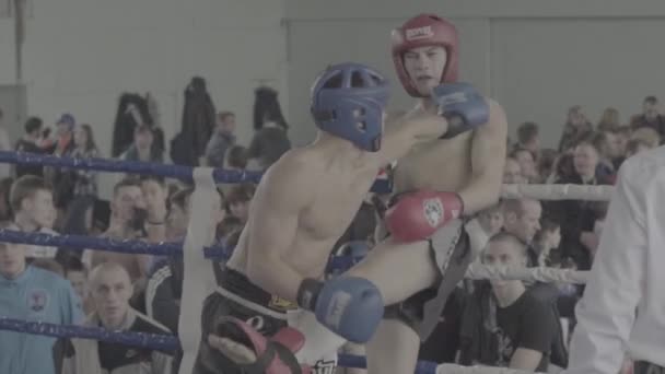 Kickboxing. Le combat sur le ring. La concurrence. Kiev. Ukraine. Mouvement lent — Video