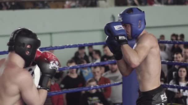Kickboxen. Kampf im Ring. Wettbewerb. kyiv. Ukrainisch. Zeitlupe — Stockvideo