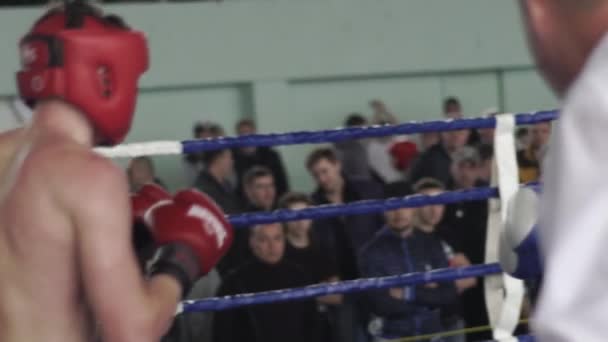 Kickboxing. La pelea en el ring. Competencia. Kiev. Ucrania. Movimiento lento — Vídeos de Stock