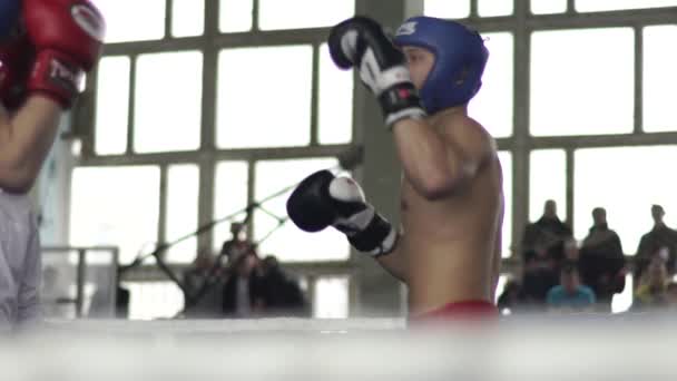 Kickboxing. Le combat sur le ring. La concurrence. Kiev. Ukraine. Mouvement lent — Video