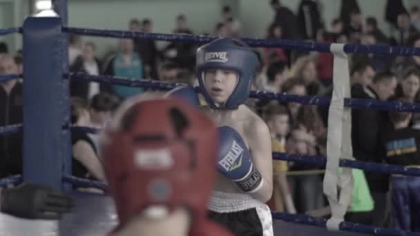 Kickboxing. La pelea en el ring. Competencia. Kiev. Ucrania. Movimiento lento — Vídeos de Stock