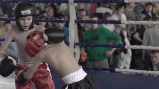 Kickboksen. Het gevecht in de ring. Wedstrijd. Kiev. Oekraïne. Langzame beweging — Stockvideo