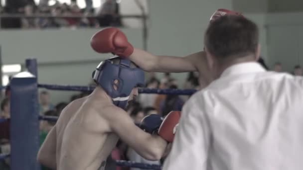 Kickboxing. La rissa sul ring. Competizione. Kiev. Ucraina. Rallentatore — Video Stock