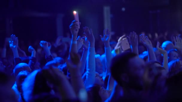 Fans toeschouwers bij het concert. Langzame beweging. Kiev. Oekraïne — Stockvideo