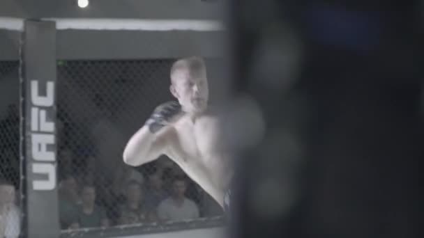 Lucha en el octágono MMA. Kiev. Ucrania — Vídeo de stock