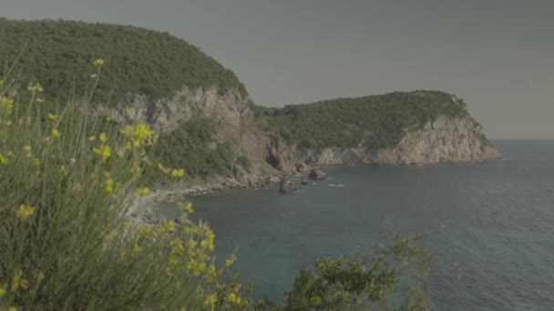 Dağlar ve deniz. Kıyı manzarası. Karadağ — Stok video