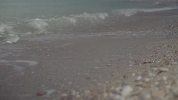 Close-up de uma praia pedregosa. Montenegro, Sveti Stefan . — Vídeo de Stock