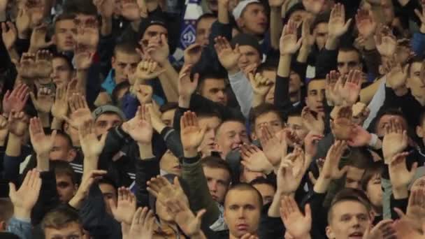 Aficionados en el estadio durante el partido. Olimpiyskiy. Kiev. Ucrania. — Vídeos de Stock