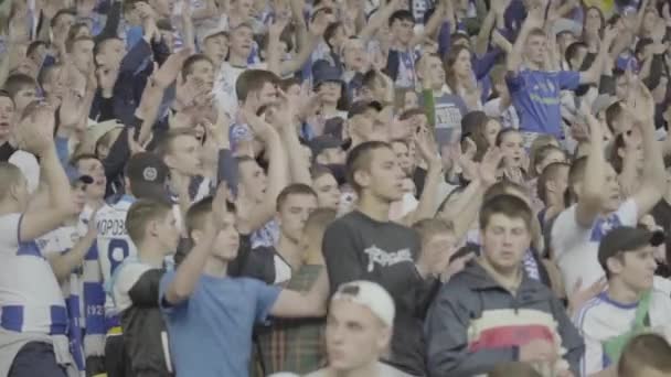 Fãs no estádio durante a partida. Movimento lento. Olimpiyskiy. Kiev. Ucrânia . — Vídeo de Stock