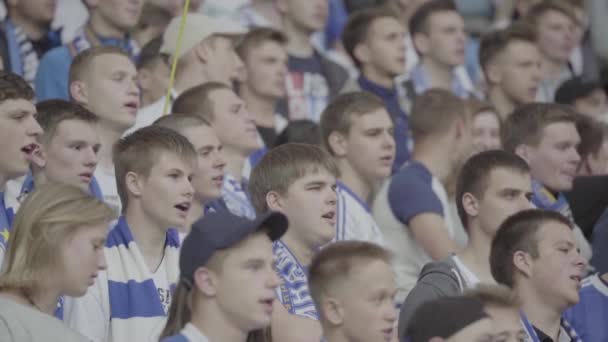 Fans während des Spiels im Stadion. Zeitlupe. olimpiyskiy. kyiv. Ukraine. — Stockvideo