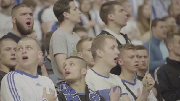 Fans während des Spiels im Stadion. Zeitlupe. olimpiyskiy. kyiv. Ukraine. — Stockvideo