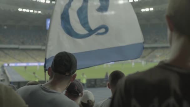 Aficionados en el estadio durante el partido. En cámara lenta. Olimpiyskiy. Kiev. Ucrania . — Vídeos de Stock