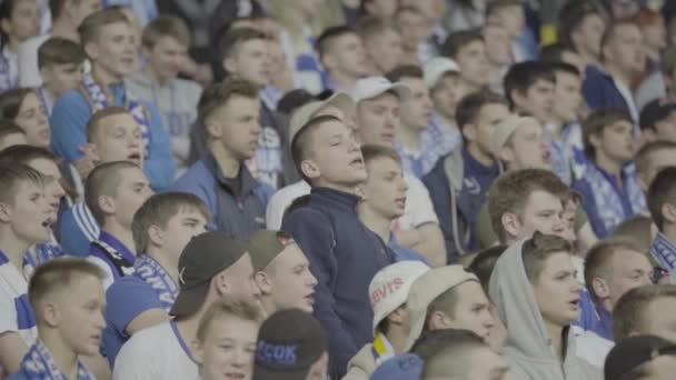 Fãs no estádio durante a partida. Movimento lento. Olimpiyskiy. Kiev. Ucrânia . — Vídeo de Stock