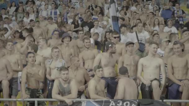 Fans at the stadium during the match. Slow motion. Olimpiyskiy. Kyiv. Ukraine. — ストック動画