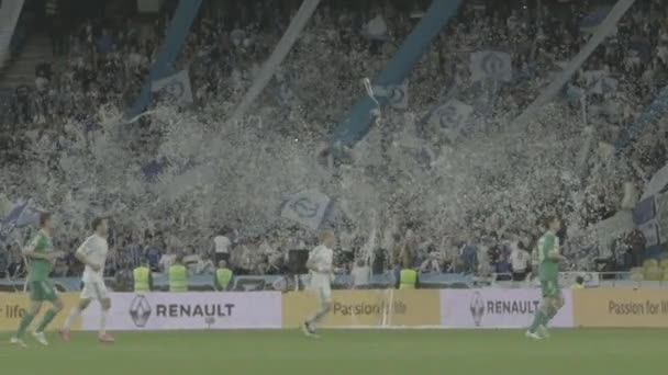 Fans in het stadion tijdens de wedstrijd. Langzame beweging. Olimpiyskiën. Kiev. Oekraïne. — Stockvideo