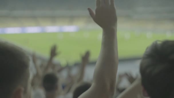 Fans at the stadium during the match. Slow motion. Olimpiyskiy. Kyiv. Ukraine. — ストック動画