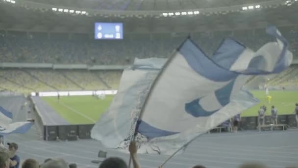 Fans in het stadion tijdens de wedstrijd. Langzame beweging. Olimpiyskiën. Kiev. Oekraïne. — Stockvideo