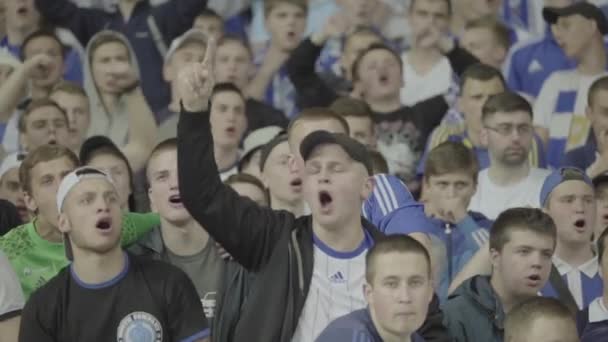 Fans at the stadium during the match. Slow motion. Olimpiyskiy. Kyiv. Ukraine. — ストック動画