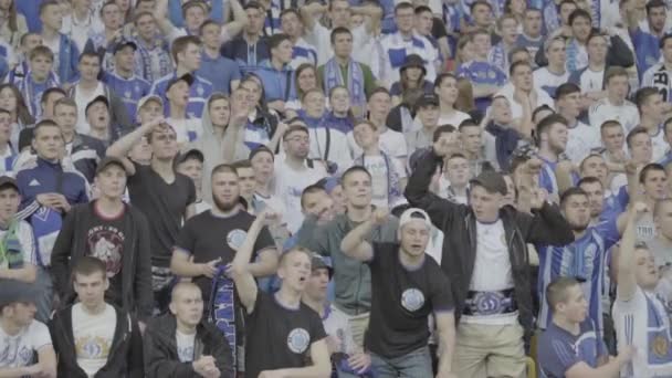 Aficionados en el estadio durante el partido. En cámara lenta. Olimpiyskiy. Kiev. Ucrania . — Vídeo de stock