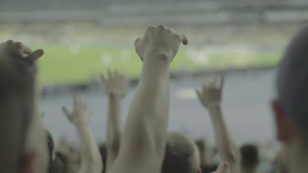 Fans at the stadium during the match. Slow motion. Olimpiyskiy. Kyiv. Ukraine. — ストック動画