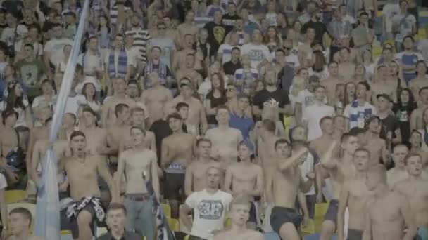 Fans während des Spiels im Stadion. Zeitlupe. olimpiyskiy. kyiv. Ukraine. — Stockvideo