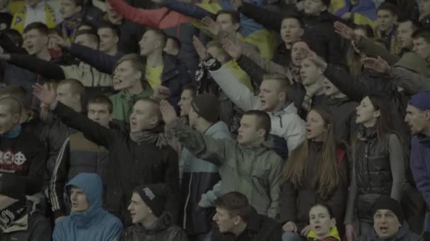 Fãs no estádio durante o jogo. Olimpiyskiy. Kiev. Ucrânia. — Vídeo de Stock