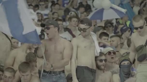 Aficionados en el estadio durante el partido. Olimpiyskiy. Kiev. Ucrania. — Vídeo de stock