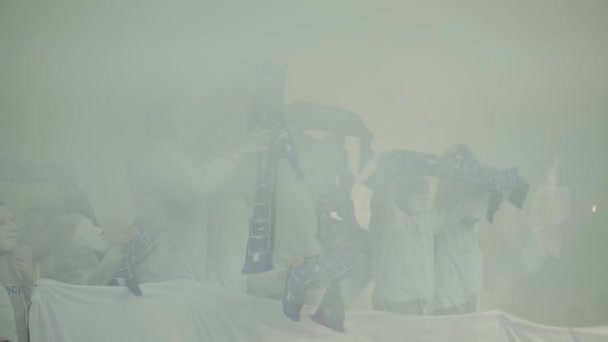 Aficionados en el estadio durante el partido. Olimpiyskiy. Kiev. Ucrania. — Vídeos de Stock