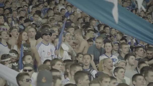 Aficionados en el estadio durante el partido. Olimpiyskiy. Kiev. Ucrania. — Vídeo de stock