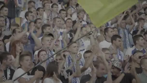 Fani na stadionie podczas meczu. Olimpijski. Kijów. Ukraina. — Wideo stockowe