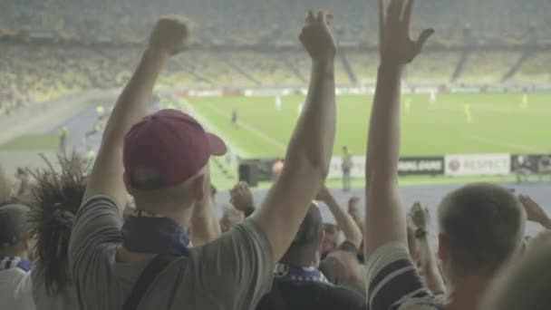 Fani na stadionie podczas meczu. Olimpijski. Kijów. Ukraina. — Wideo stockowe