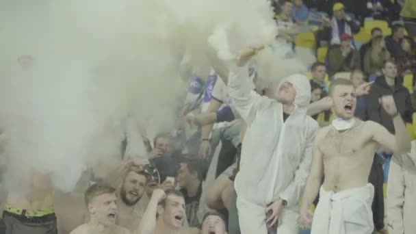 Fãs no estádio durante o jogo. Olimpiyskiy. Kiev. Ucrânia. — Vídeo de Stock