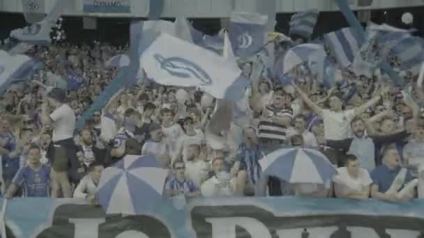 Aficionados en el estadio durante el partido. Olimpiyskiy. Kiev. Ucrania. — Vídeo de stock