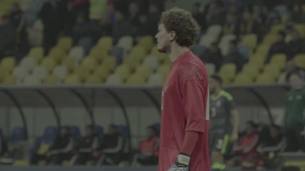 Il portiere Andriy Pyatov durante una partita di calcio. Al rallentatore. Olimpiyskiy. Kiev. Ucraina . — Video Stock