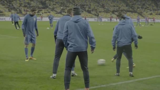 Training football soccer players at the stadium. Warm up. Olimpiyskiy. Kyiv. Ukraine — Stock Video