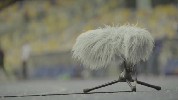 Professional stadium microphone records sound. Close-up — ストック動画