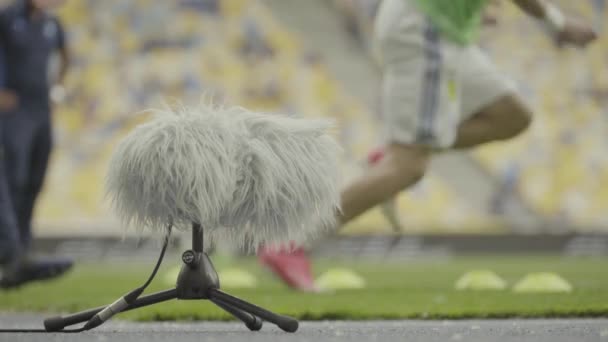 O microfone do estádio profissional grava o som. Close-up — Vídeo de Stock