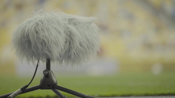 Professional stadium microphone records sound. Close-up — Stock Video