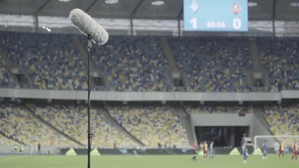 Professionele stadion microfoon neemt geluid op. Close-up — Stockvideo