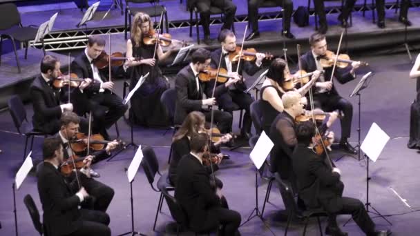 Auf der Bühne spielen Musiker im Orchester. Kiew. Ukraine — Stockvideo