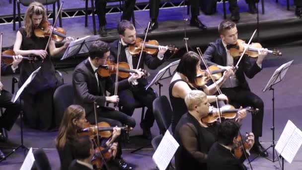 音乐家在舞台上为管弦乐队演奏.Kyiv 。乌克兰 — 图库视频影像