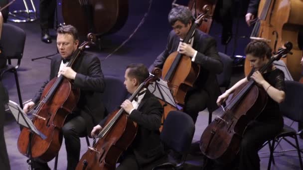Müzisyenler sahnedeki orkestrada çalarlar. Kyiv. Ukrayna — Stok video