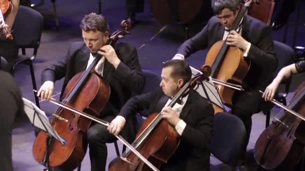 Musiker spelar i orkestern på scen. Kiev. Ukraina — Stockvideo