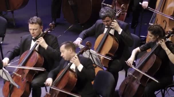 Müzisyenler sahnedeki orkestrada çalarlar. Kyiv. Ukrayna — Stok video