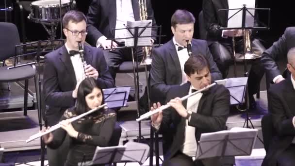Orkestmusici bespelen blaasinstrumenten. Kiev. Oekraïne — Stockvideo