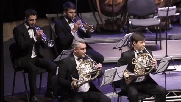 Orchestra musicians play wind instruments. Kyiv. Ukraine — Stock Video