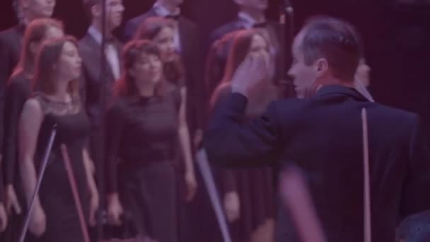 De mannelijke man dirigent dirigeert het orkest. — Stockvideo