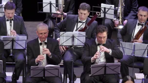 Músicos da orquestra tocam instrumentos de sopro. Kiev. Ucrânia — Vídeo de Stock