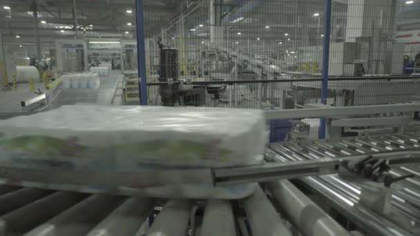 Egy működő szállítószalag egy papírgyárban. Technológia. Gyár. Kijevben. Ukrajna. — Stock videók