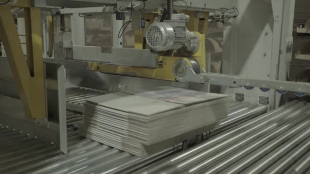 A working conveyor in a paper mill. Technology. Factory. Kyiv. Ukraine. — Stock Video